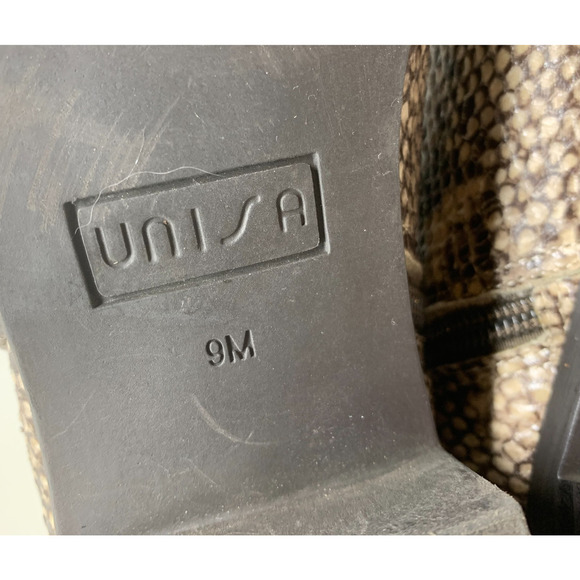 Unisa Sz 9 Brown Snake Reptile Embossed Vegan Leather Print Ankle Boots Booties - Picture 11 of 11